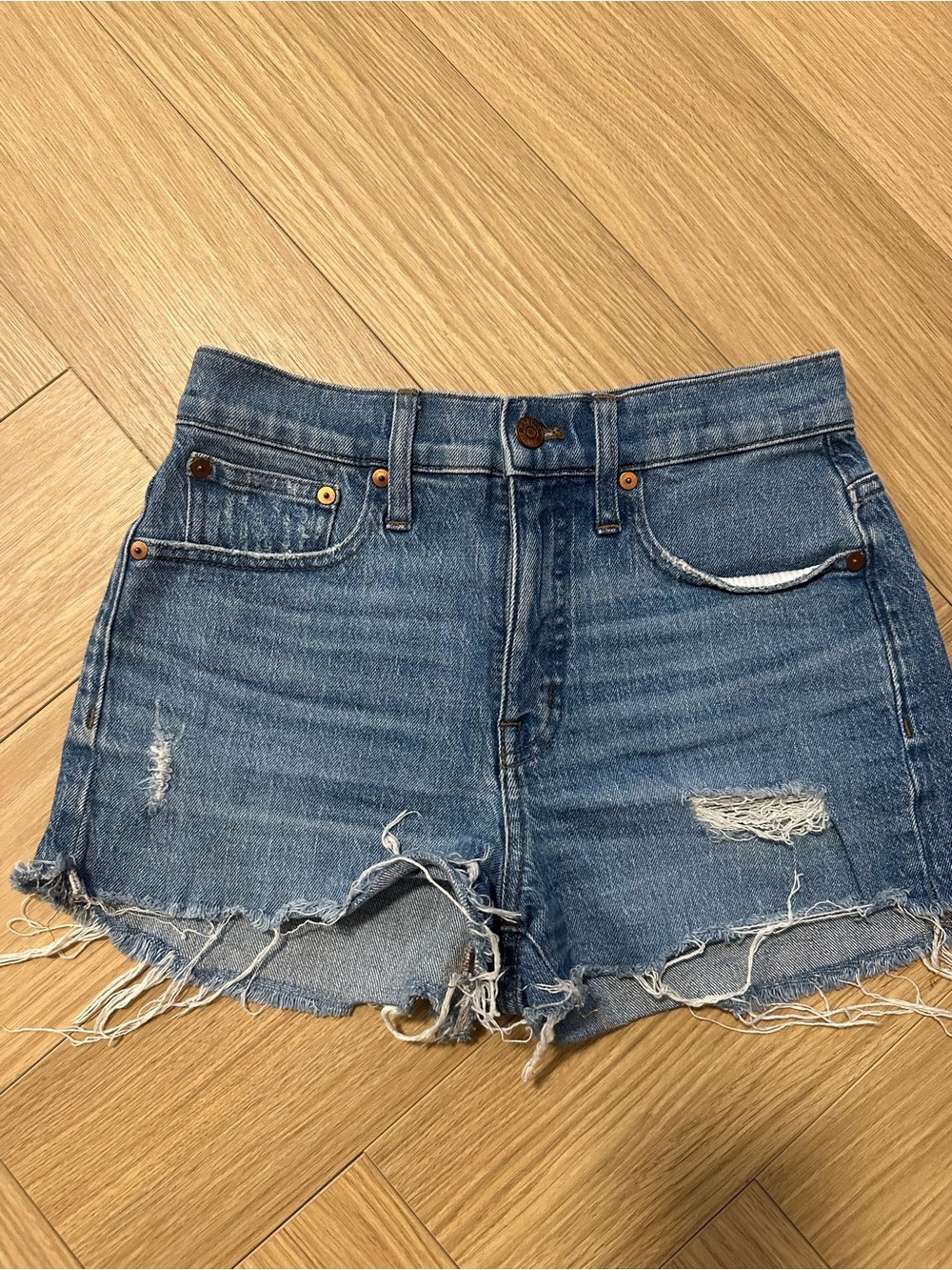 Madewell Frayed Light Blue Distressed Denim Shorts